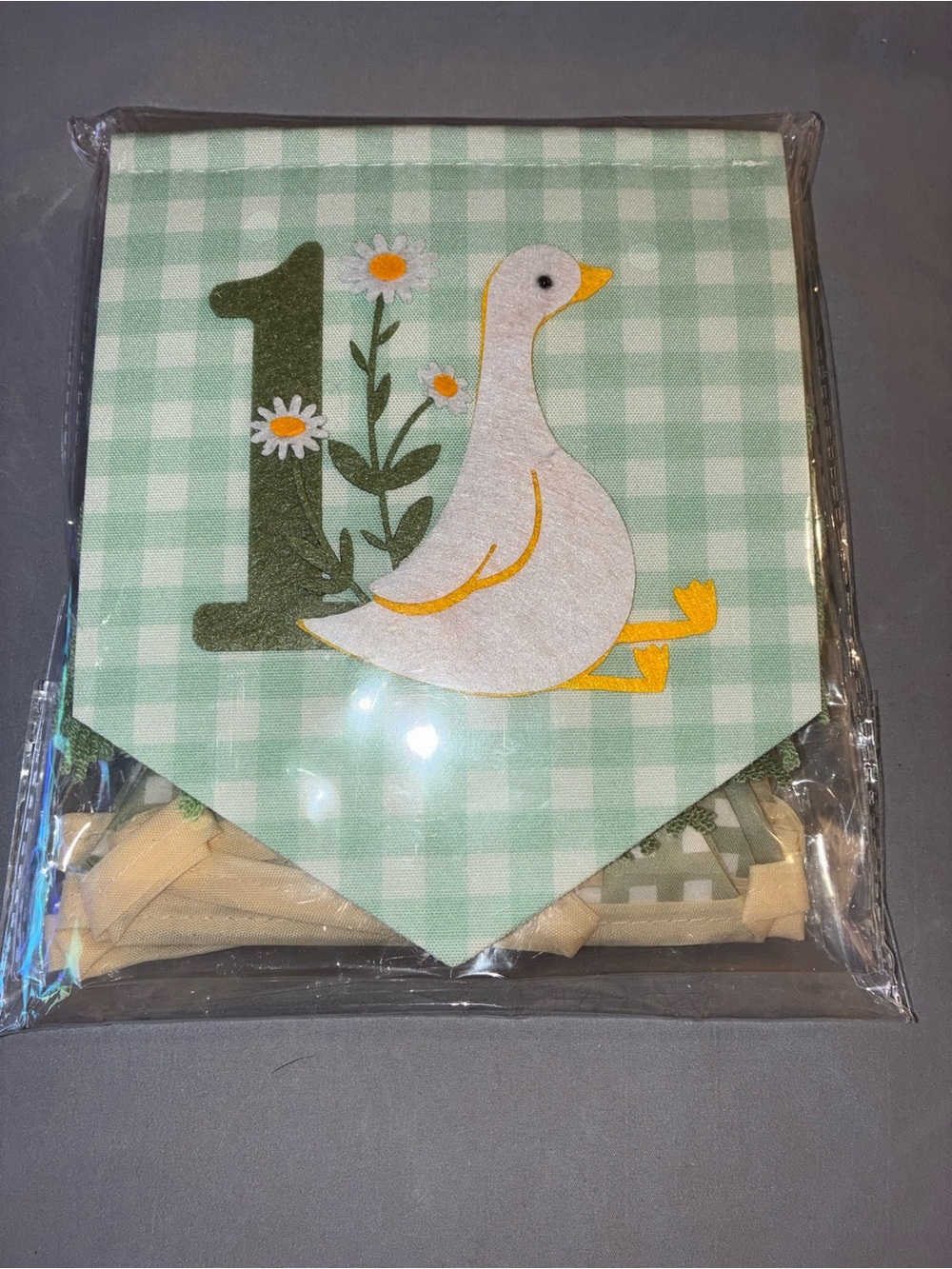 “One Silly Goose” First Birthday Goose Banner Garland - Green Check